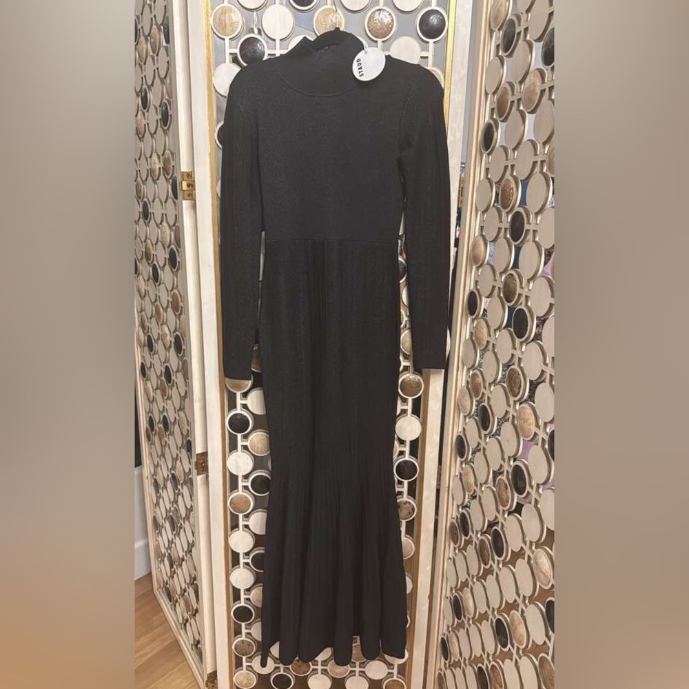 Staud shimmer Elegant Black Long Sleeve Dress